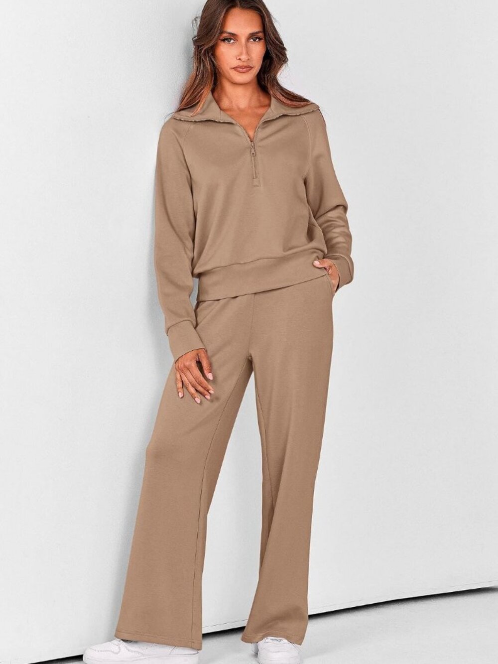 PRETTYGARDEN 2 Piece Lounge Set Sweatsuit Khaki S